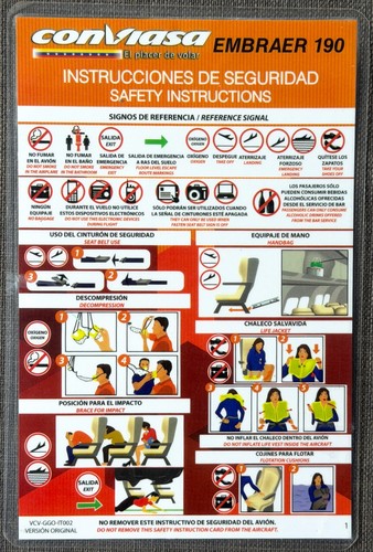 Safety card conviasa embraer - conviasa,